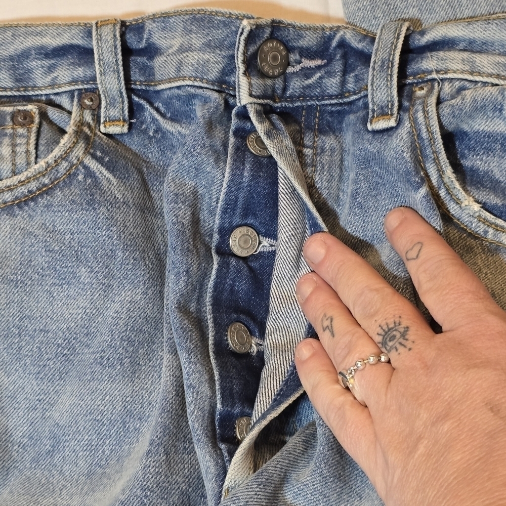 BOYISH By Her Billy Straight Denim Distressed Taxi Driver Button Fly, sz 32 - Picture 11 of 11